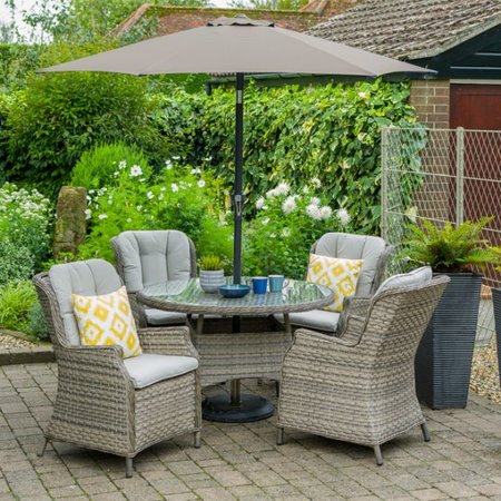 LG Outdoor Lyon 4 Seat Dining Set with Deluxe 2.5m Parasol