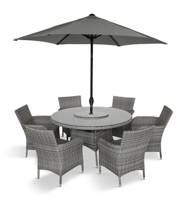 LG Outdoor Monaco Stone 6 Seat Dining Set with Weave Lazy Susan and 3.0m Parasol - image 2