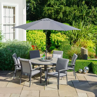 LG Outdoor Turin 6 Seat Dining Set with 3m Parasol & Lazy Susan - image 1